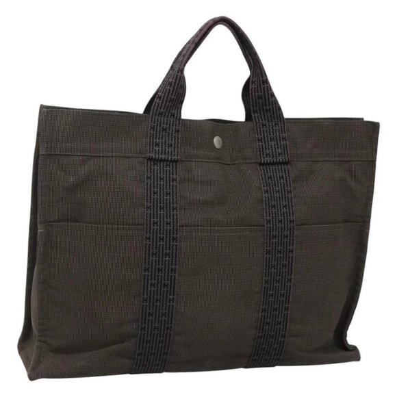 HERMES Her Line MM Tote Bag Canvas Gray Silver - Picture 1 of 16